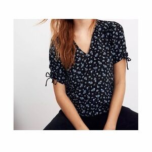 Madewell Silk Cinch-Sleeve Top In Baby’s Breath Floral
